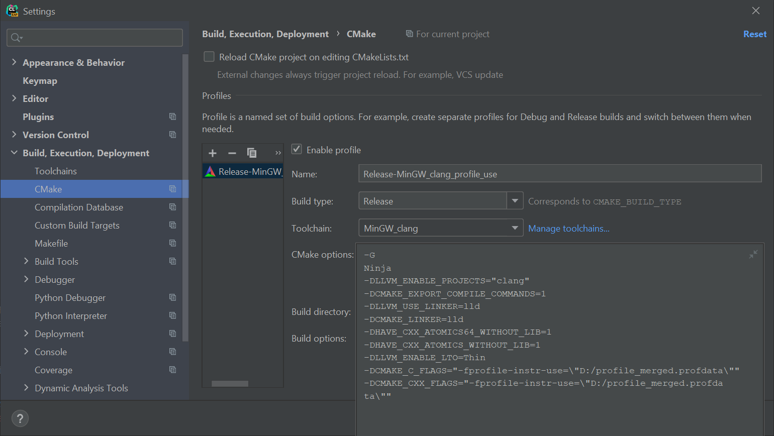 Clang profile use config