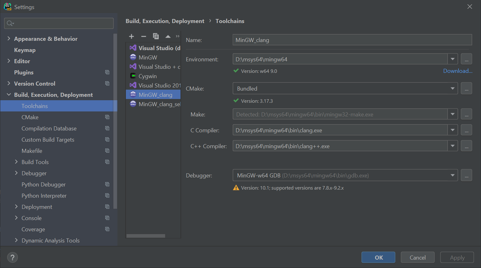 Toolchains MinGW with Clang