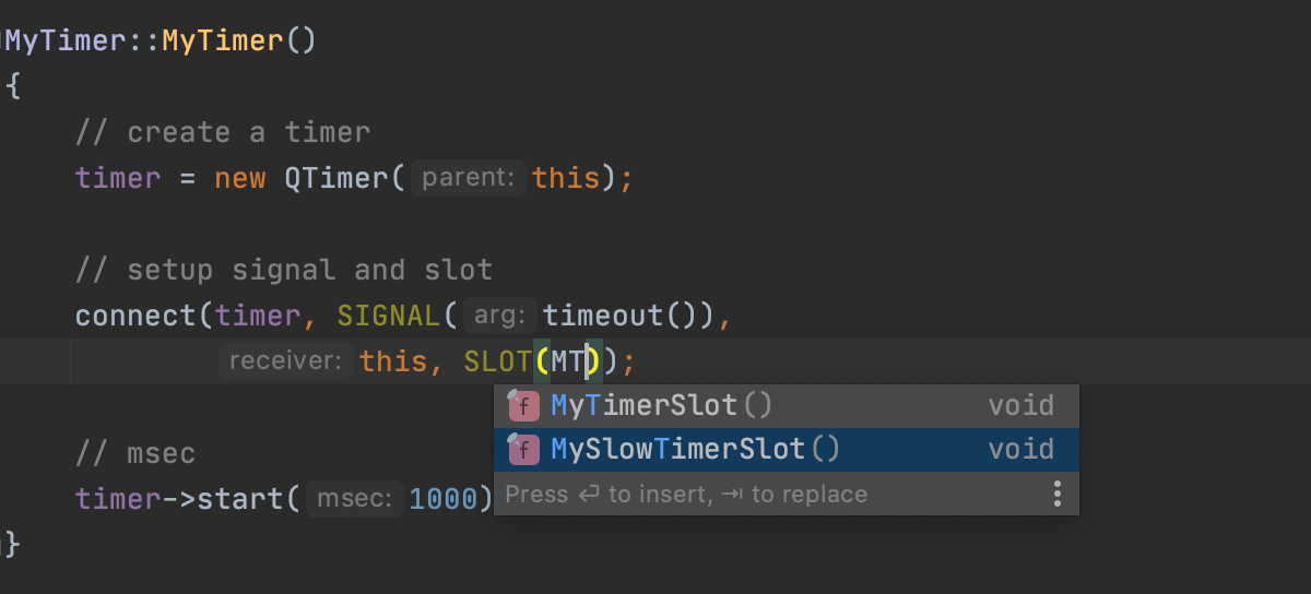 Qt slots completion