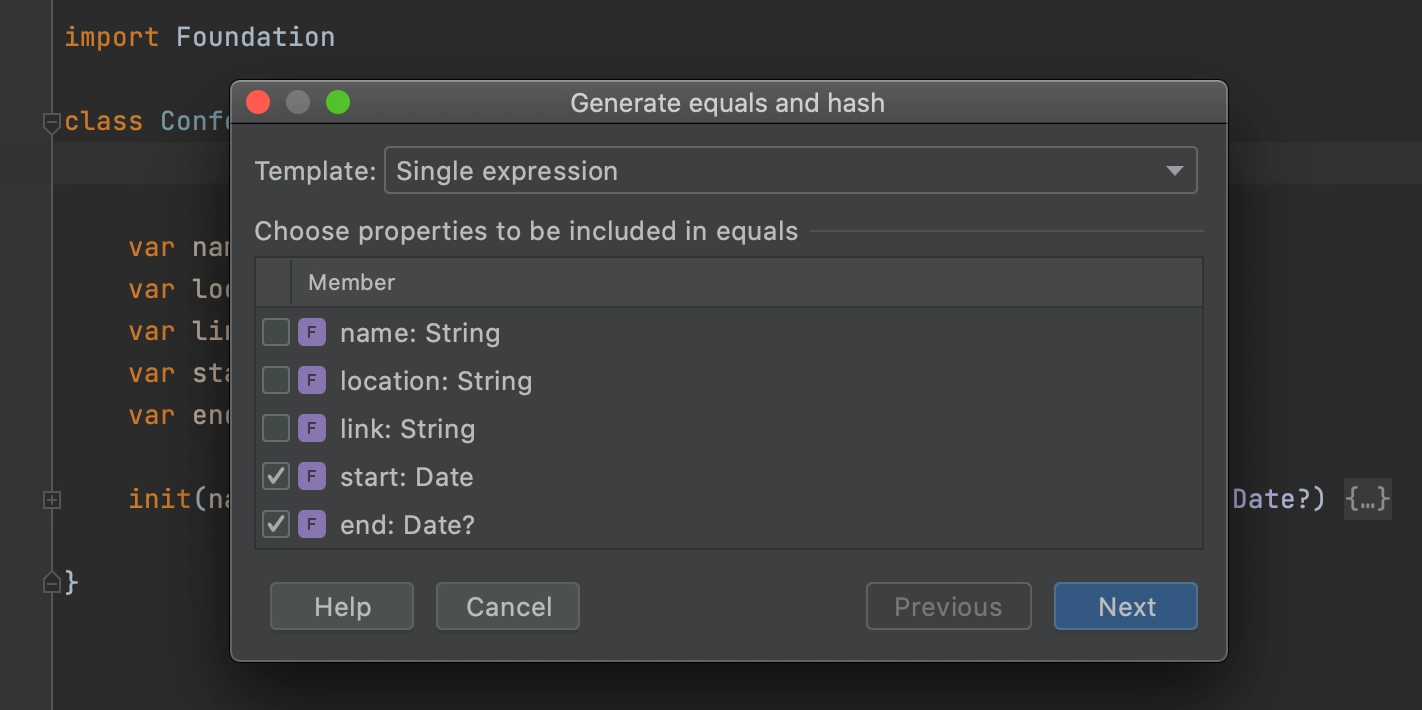 Equals and hash settings