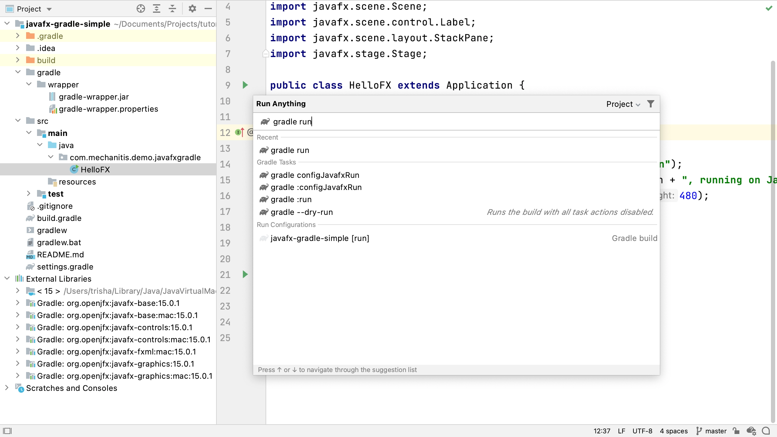 javafx intellij