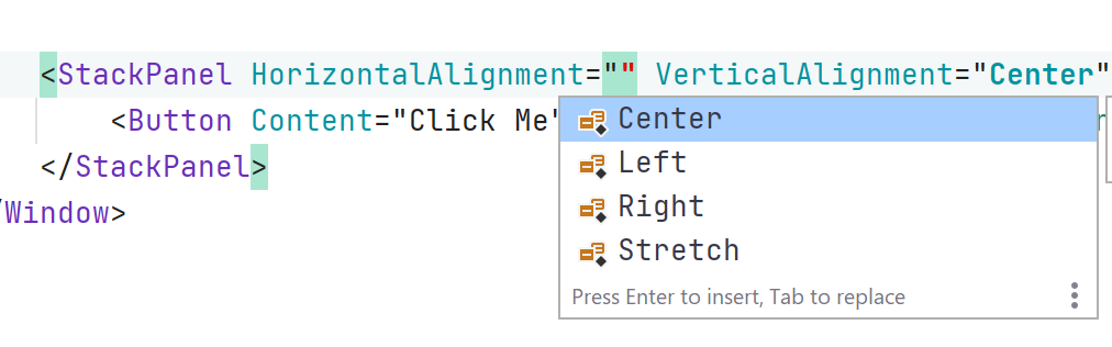 xaml code completion inside of editor