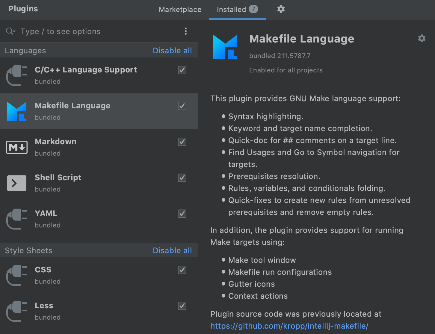 Makefile Language plugin