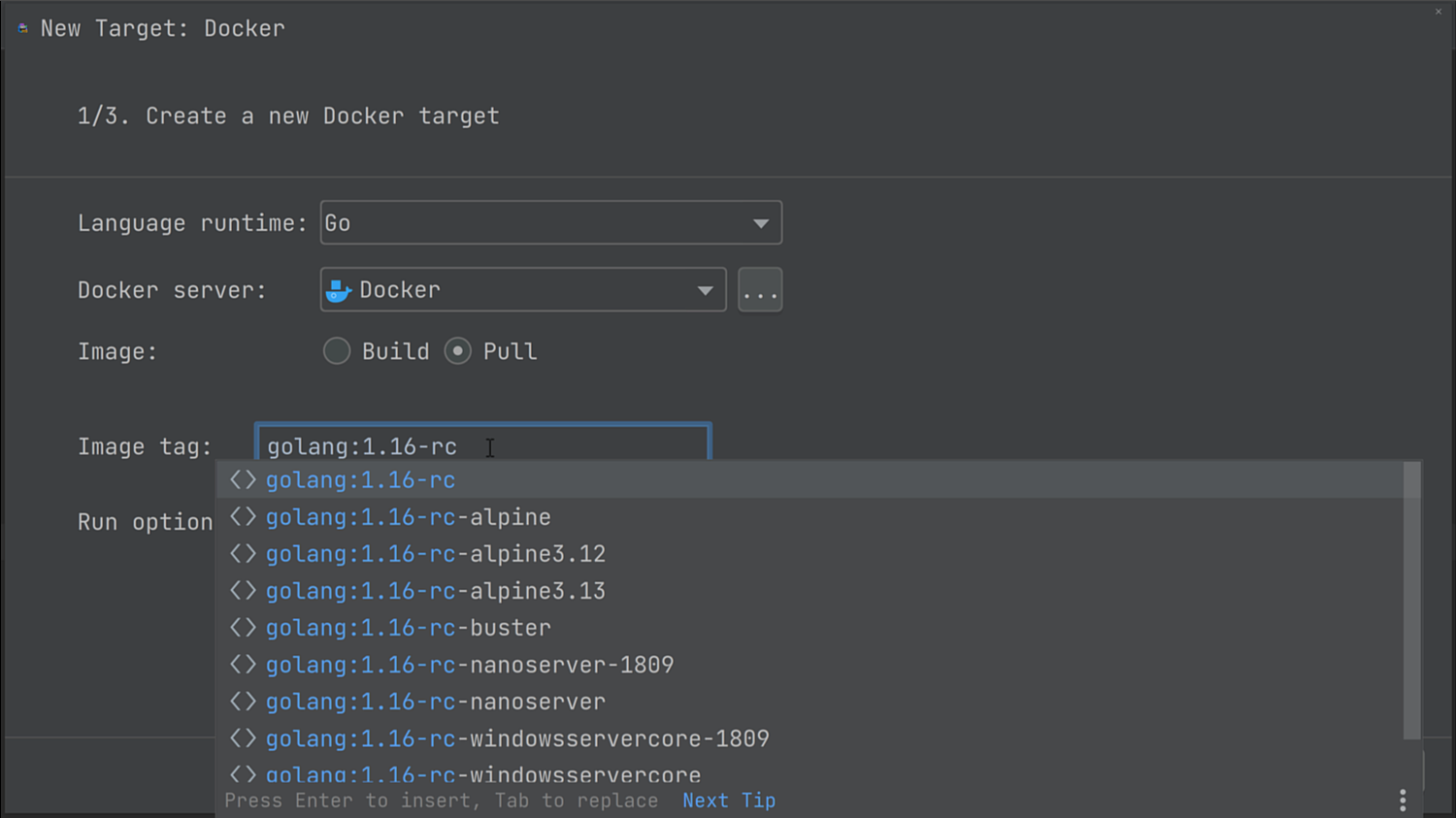 Run Targets Create Docker Target