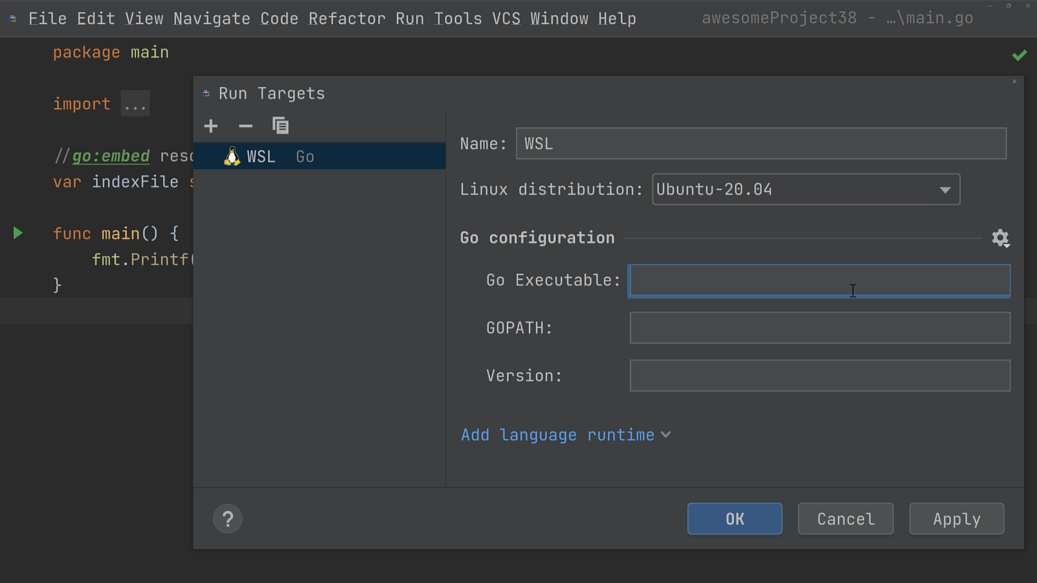 Run Targets Create WSL2 Target