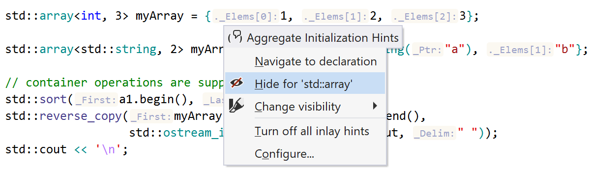 Stop list for aggregate initialization hints