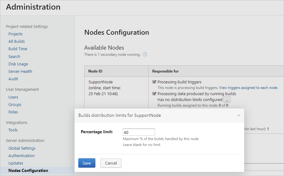 Max limit of builds on secondary node