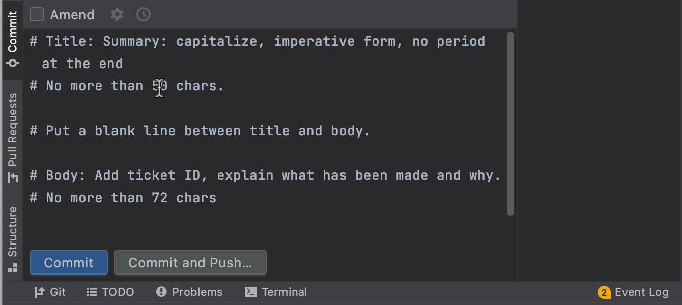 Git commit template usage