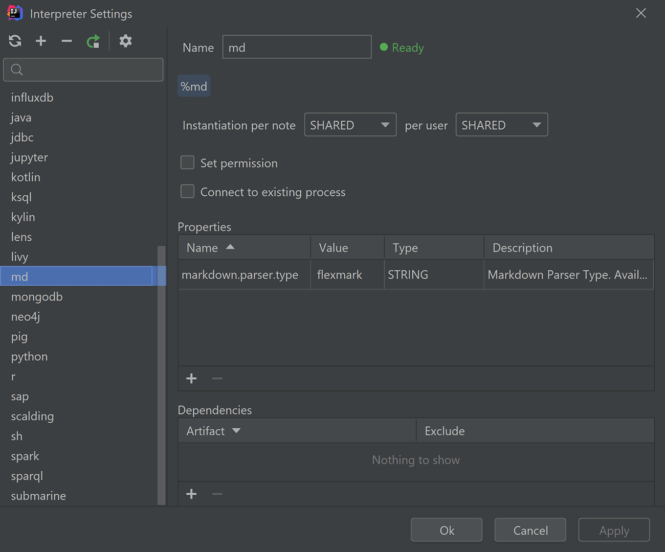 Interpreter Settings Window