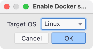 Enable docker support target operating system dialog