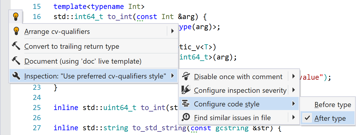 Syntax Style: the inspection context menu