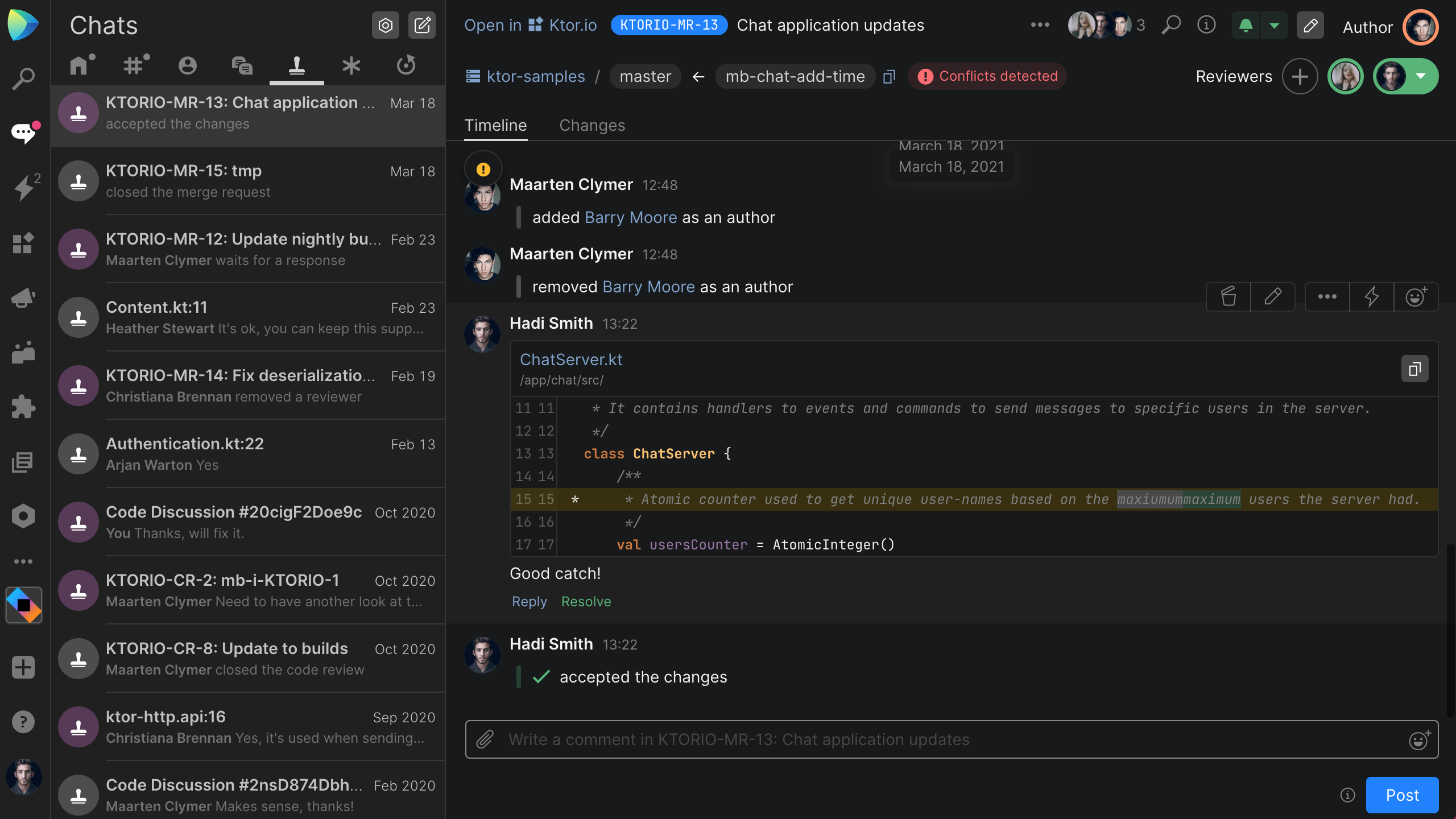 Space Code Review - Dark Theme enabled