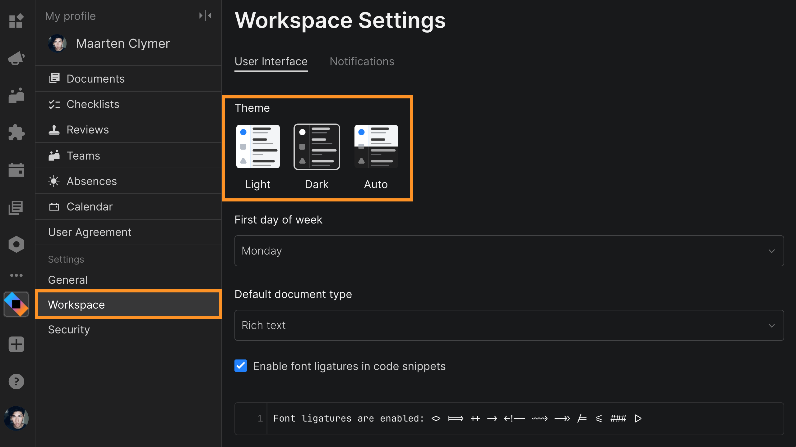 How to enable the Dark Theme in Space