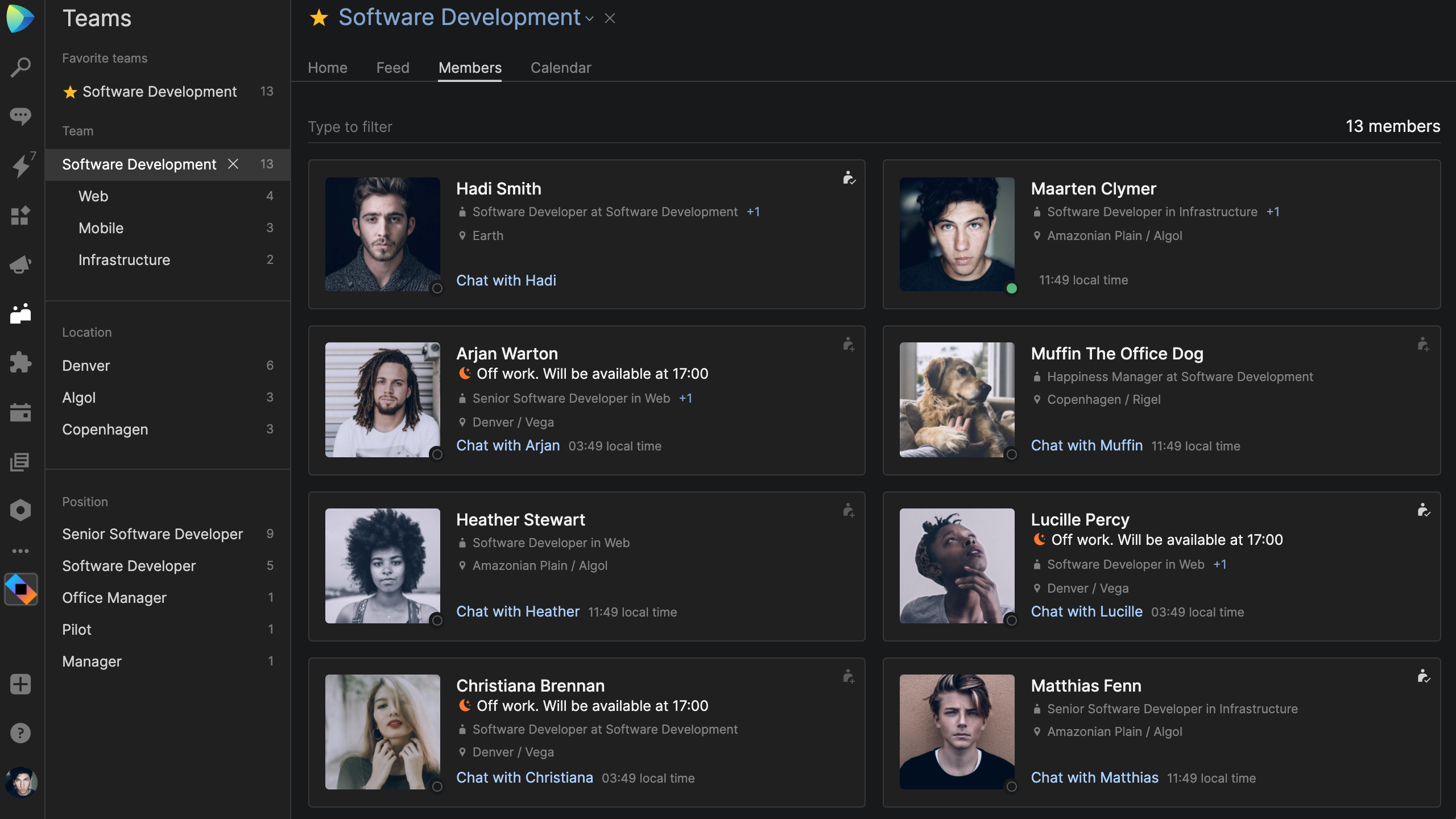 Space Team Directory - Dark Theme enabled
