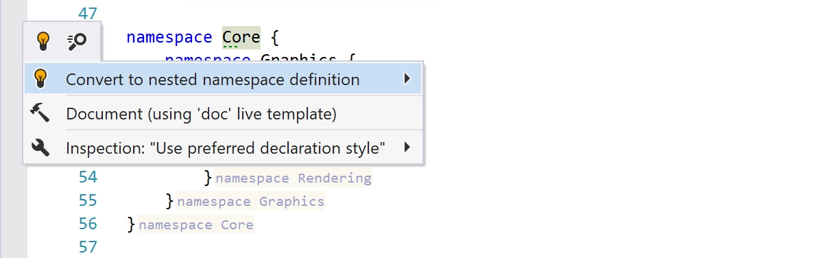 Syntax Style: C++17 nested namespaces