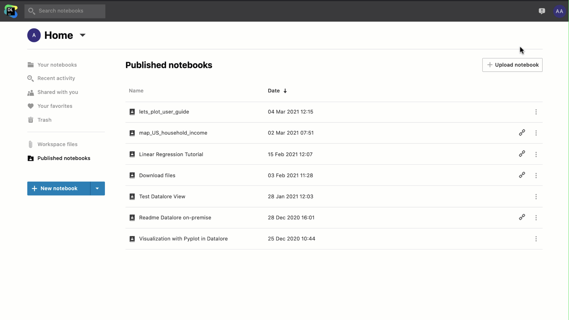 Upload and publish notebooks