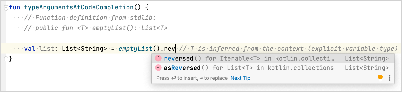 Saisie semi-automatique du code pour les arguments de type