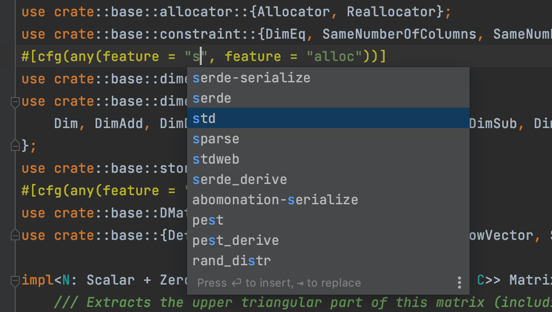 Completion for the feature argument