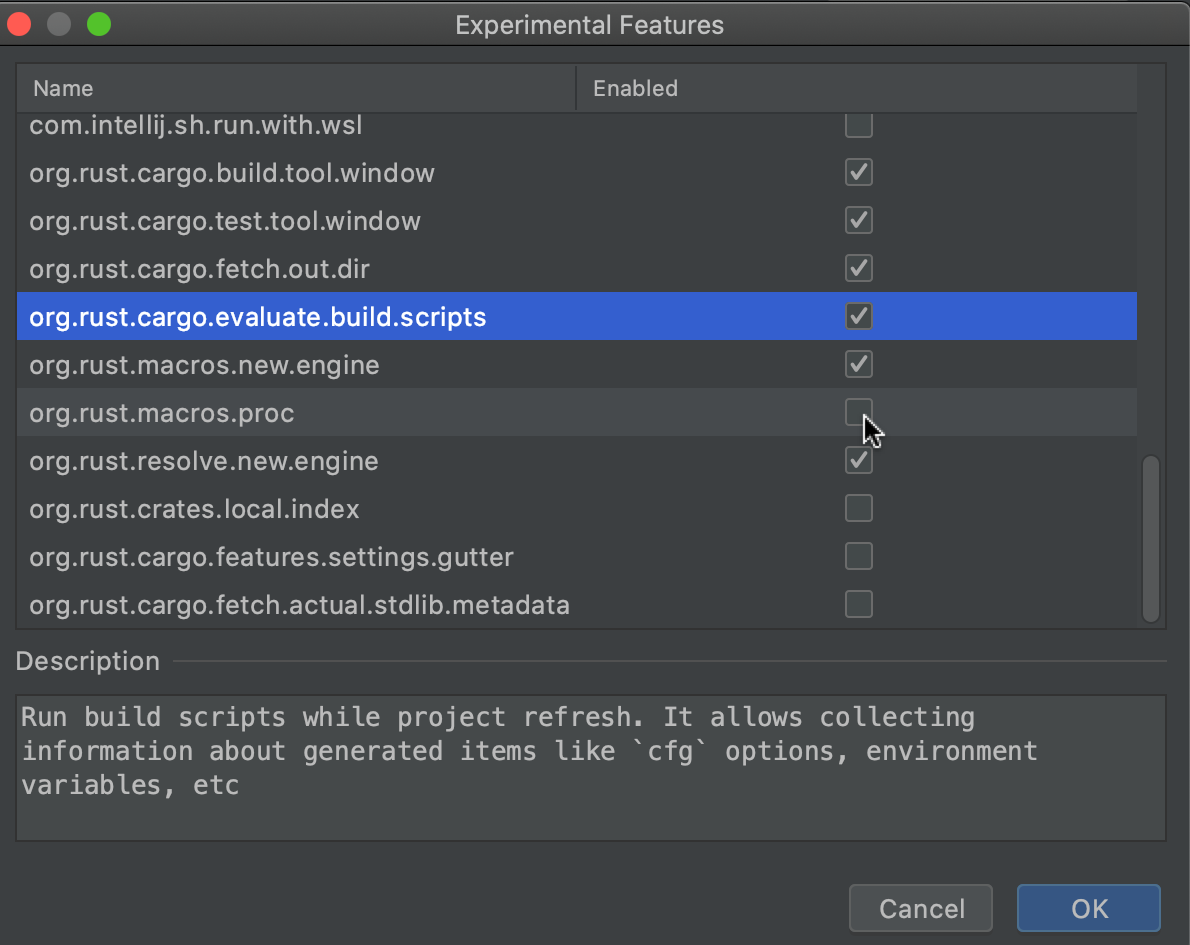 Experimental features