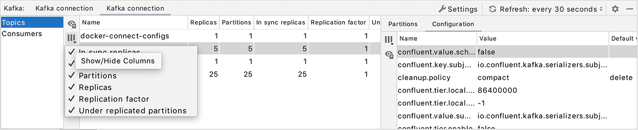 Kafka Monitoring Tool Window