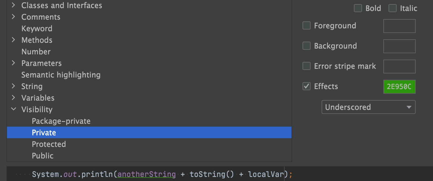 Visibility-based color settings