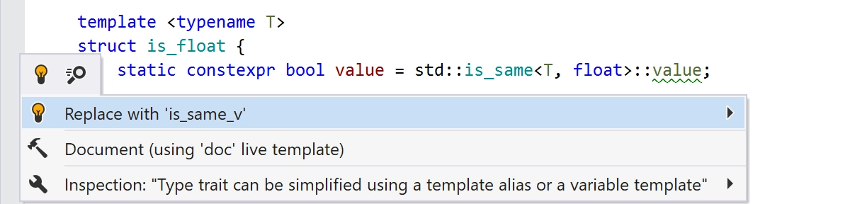 Type trait can be simplified using a template alias or a variable template