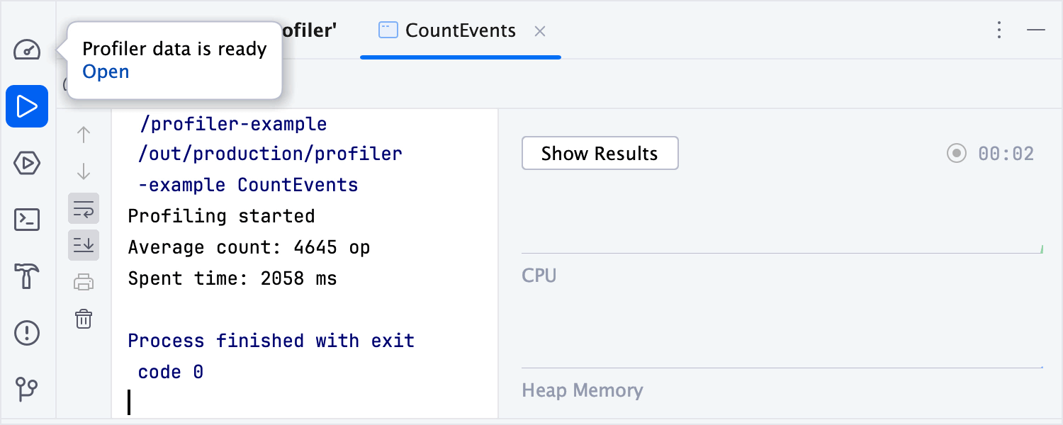 Show profiling data for Java application