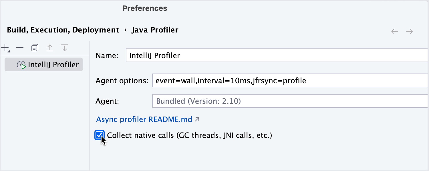 Profiler settings check native calls