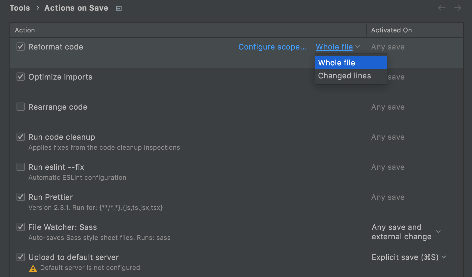 webstorm format on save