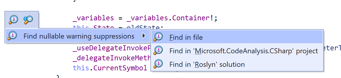 Find nullable warning suppressions