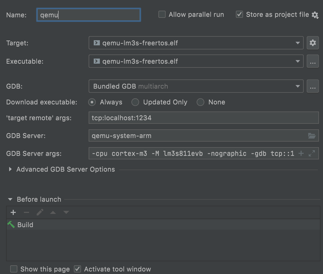 RTOS configuration sample