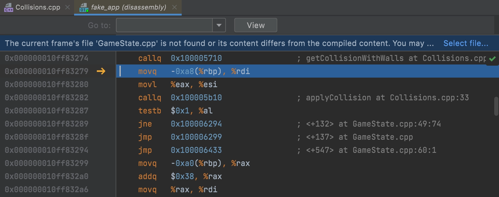 Specify source in debugger