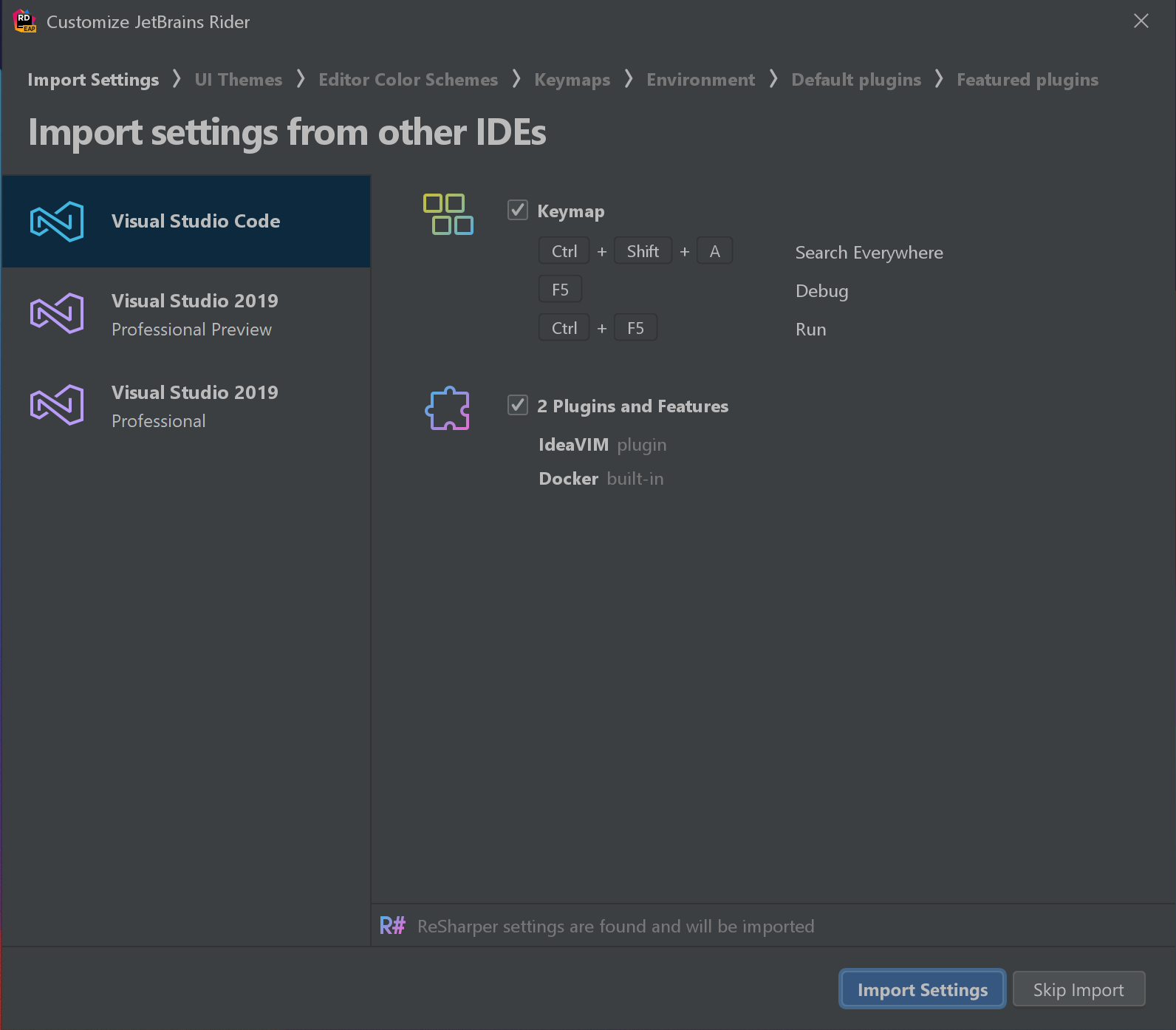 Import settings from Visual Studio and VS Code to Rider | The .NET Tools  Blog