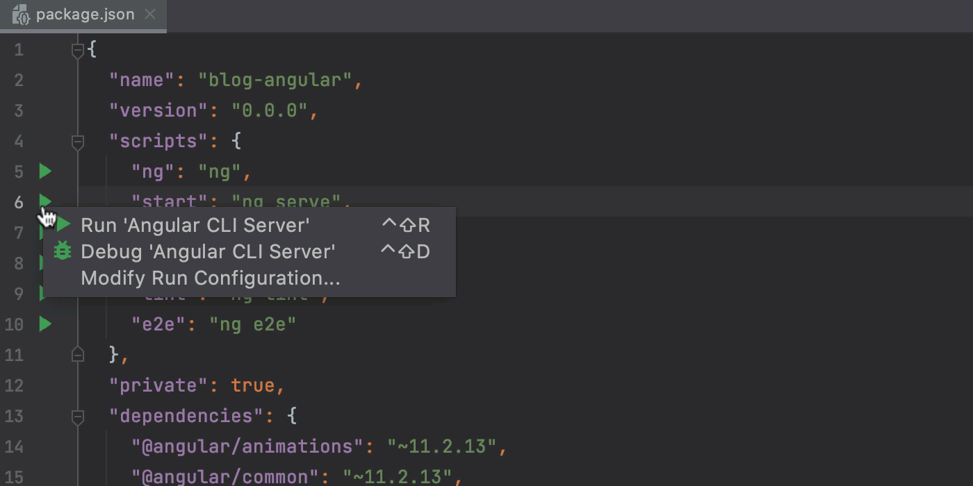 Run an Angular app in the development mode from package.json