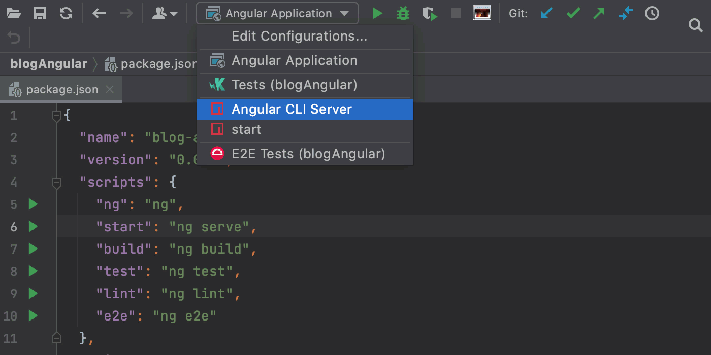 Running an Angular  app in the development mode via a run/debug configuration.