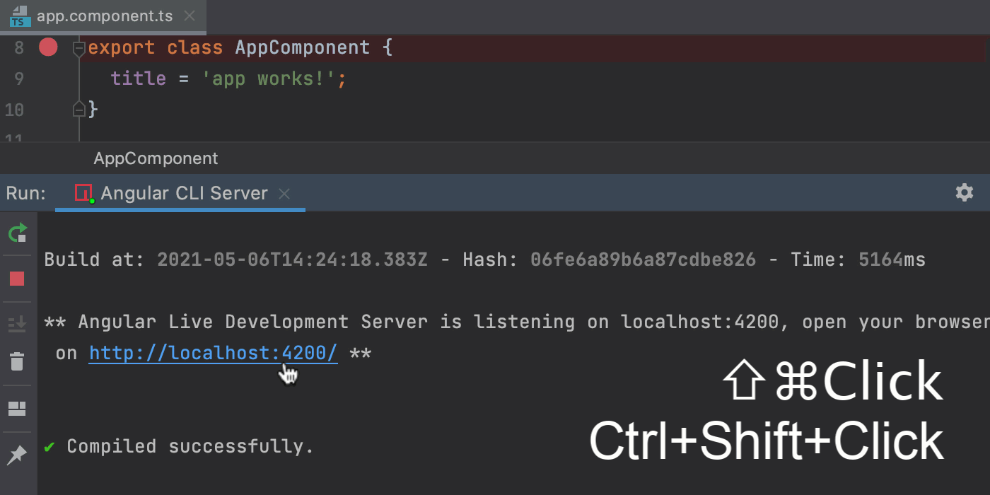 Start a debugging session from the Run tool window with Ctrl+Shift+Click