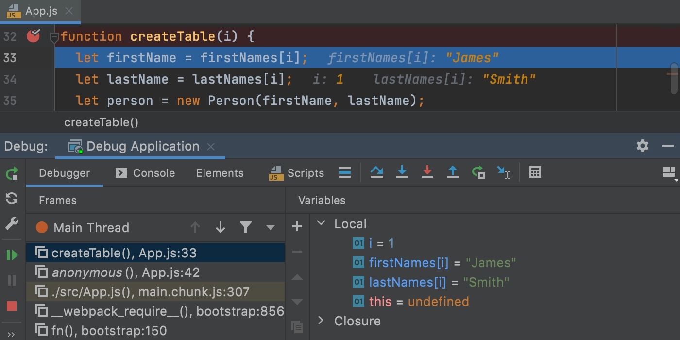 webstorm debug from console