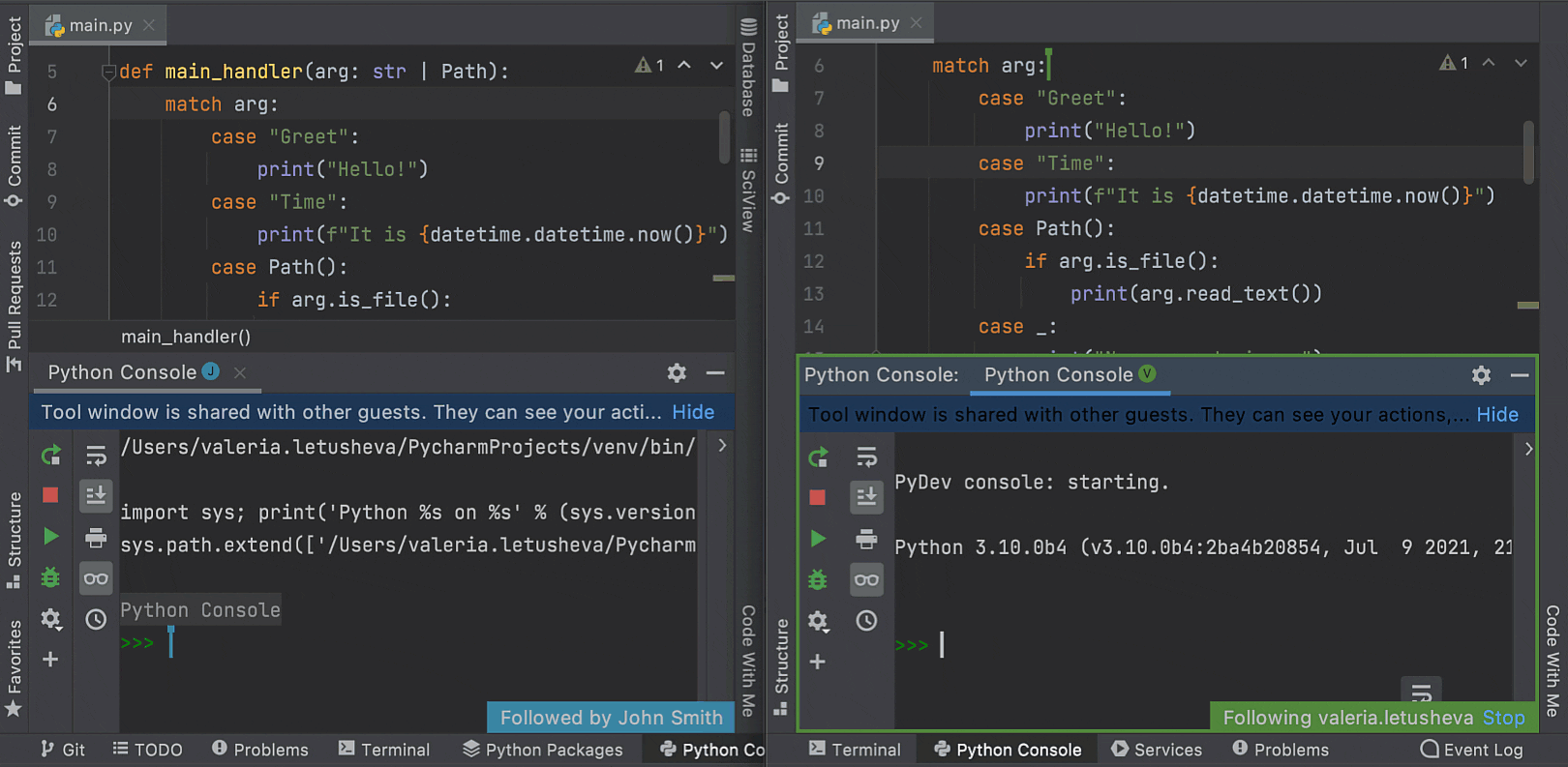 presentation mode in pycharm