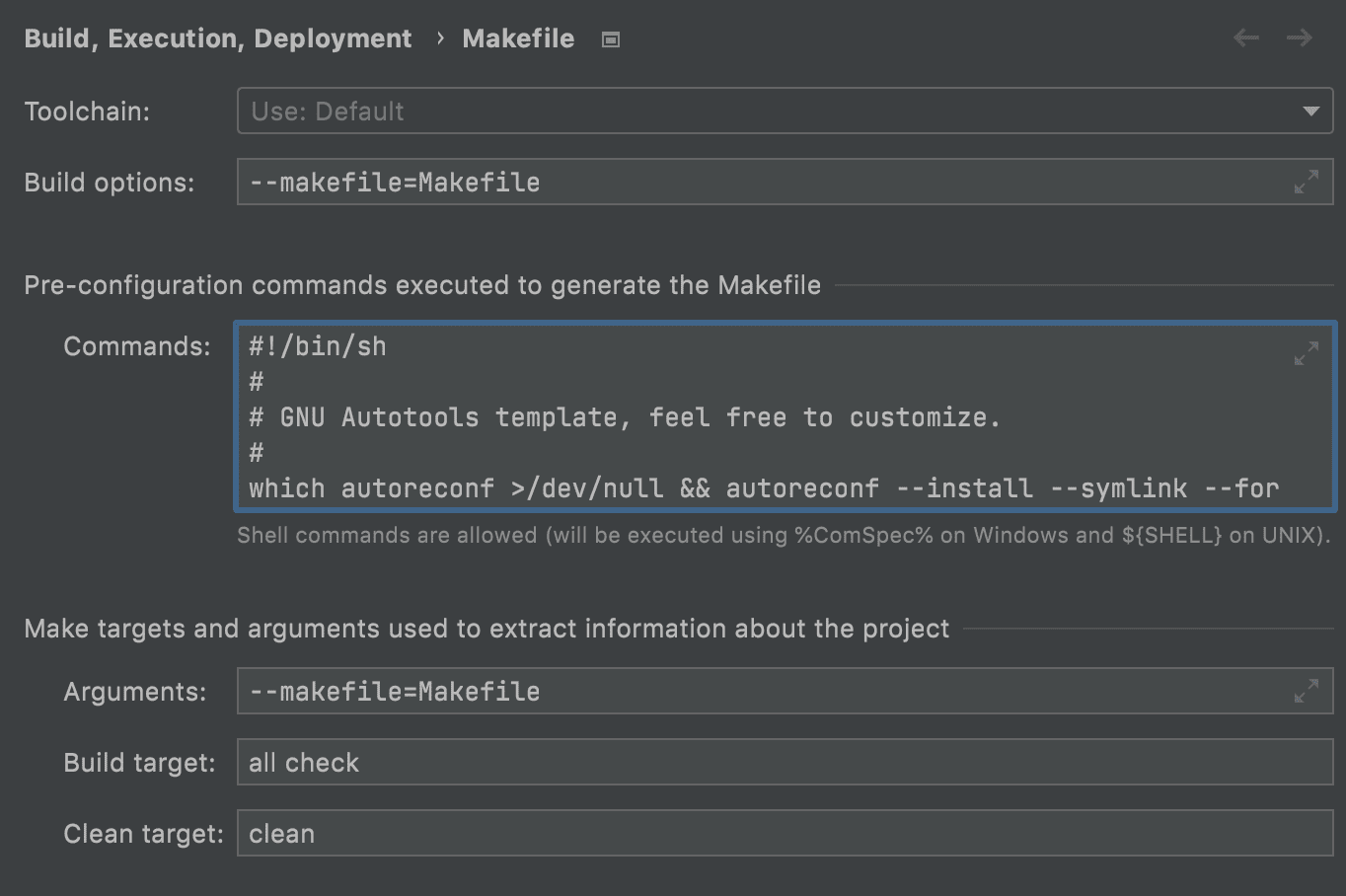 Makefile settings