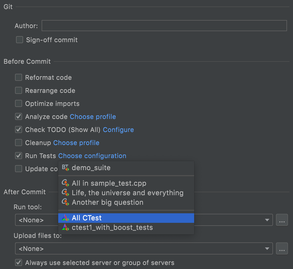 Running tests before commit