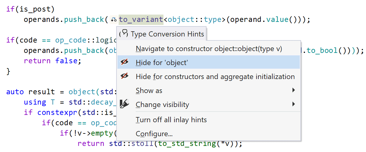 An exclusion list for type conversion hints