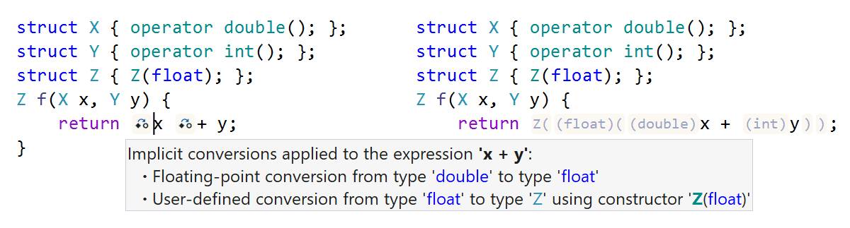 Special icons or text for implicit conversions