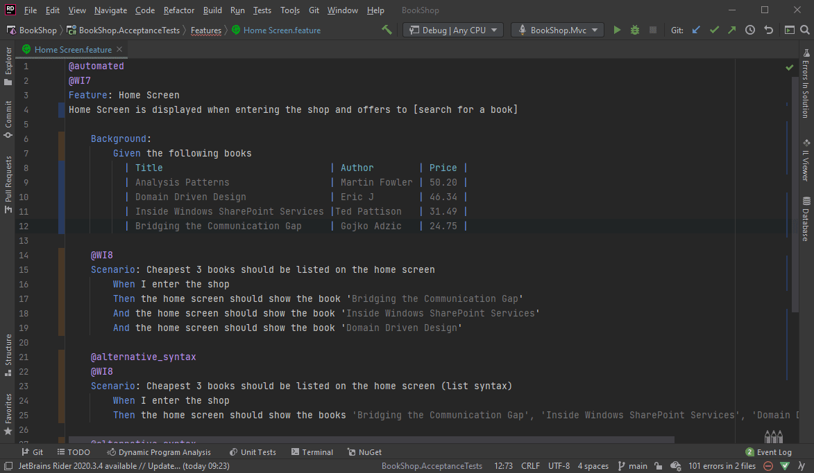 SpecFlow formatting