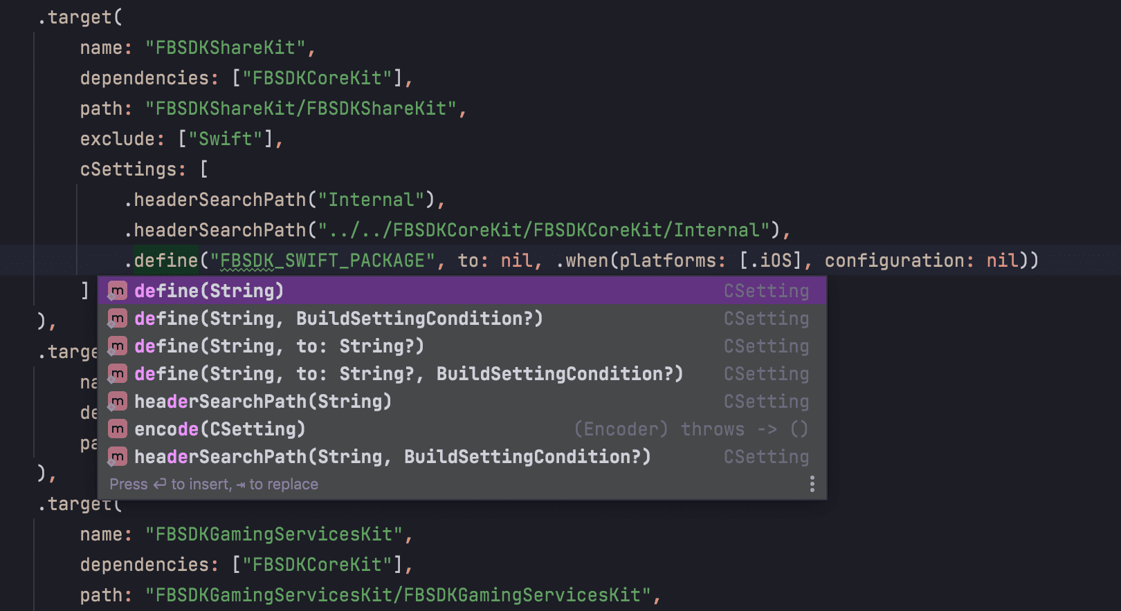 SPM build settings