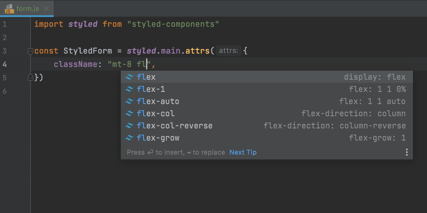 tailwind-class-name-completion-in-styled-components
