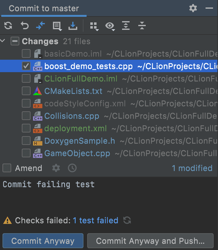 Running tests before commit