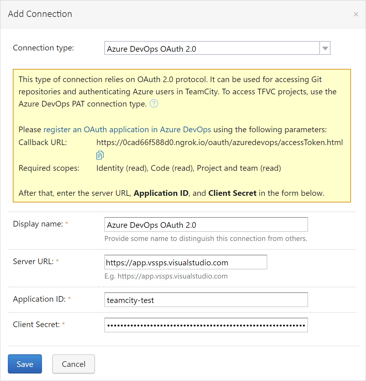 Azure DevOps connection in TeamCity