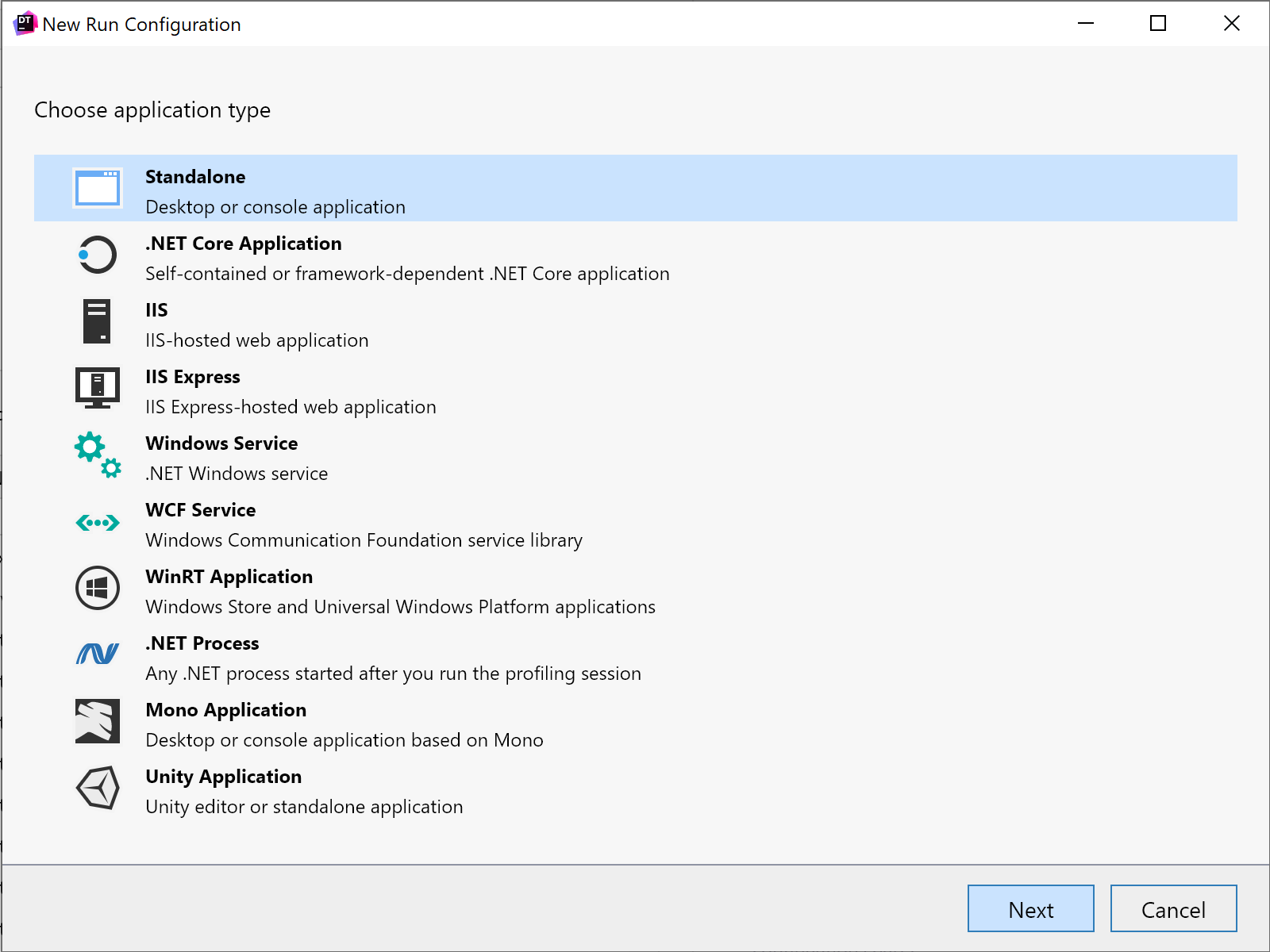 Create new standalone application run configuration