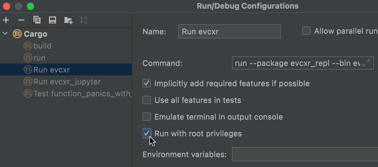 Option to run with root privileges