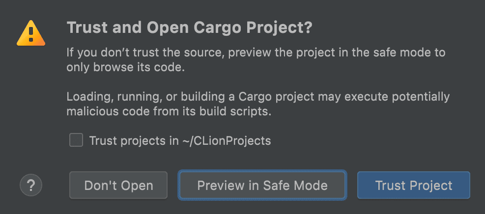 Trust a Cargo project dialog